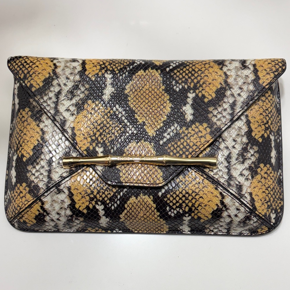 NWT Elaine Turner Python Clutch with Gold Detail